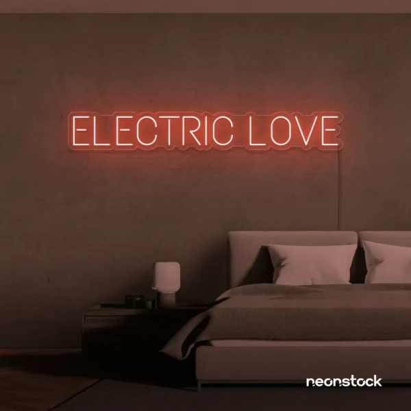 Electric Love neon sign in peachy-pink for wedding decor, engagement parties, romantic events