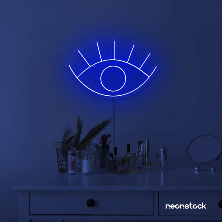 Eyes neon sign in dark blue for dorm rooms, glam decor, and modern wall art.