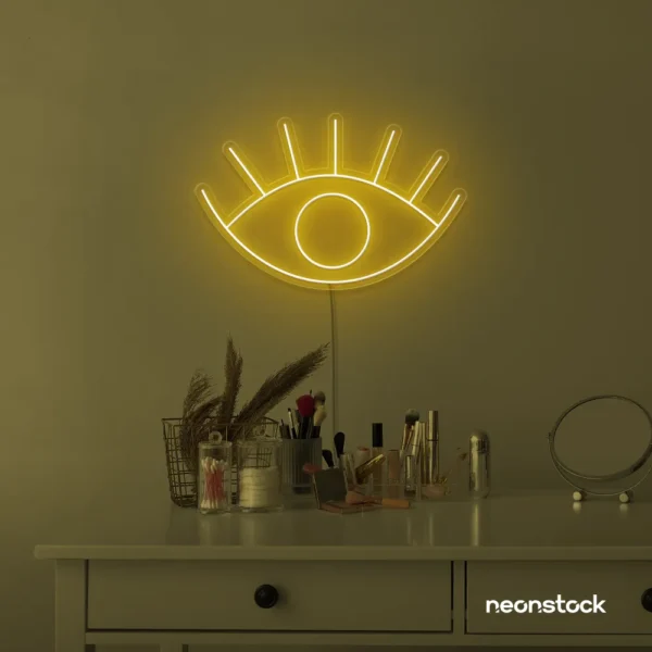 Eyes neon sign in golden yellow for dorm rooms, glam decor, and modern wall art.