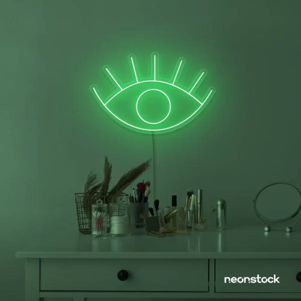 Eyes neon sign in green for dorm rooms, glam decor, and modern wall art.