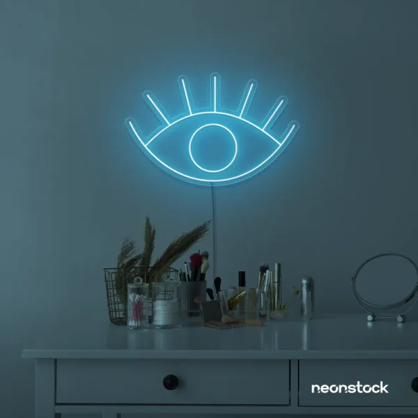 Eyes neon sign in ice blue for dorm rooms, glam decor, and modern wall art.