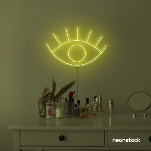 Eyes neon sign in lemon yellow for dorm rooms, glam decor, and modern wall art.