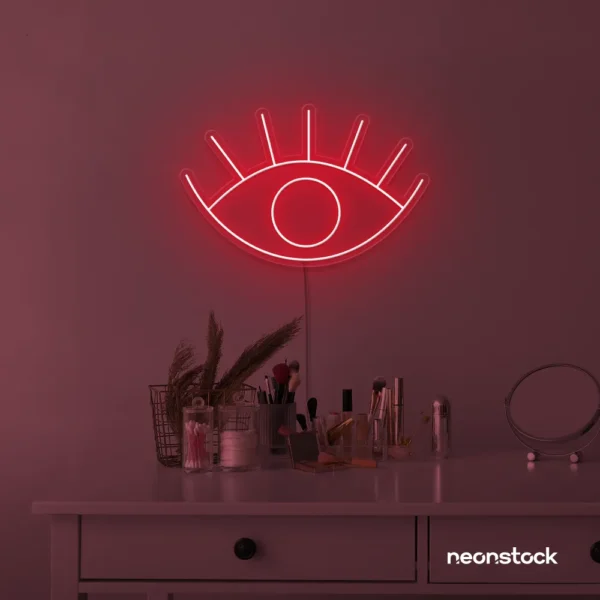 Eyes neon sign in red for dorm rooms, glam decor, and modern wall art.
