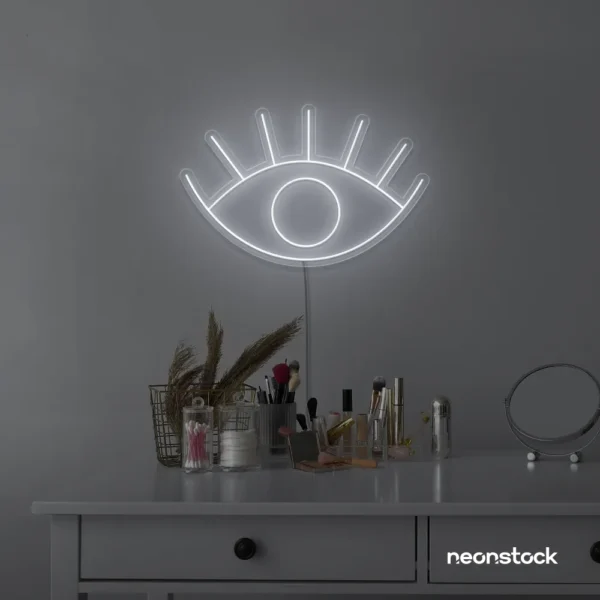Eyes neon sign in white for dorm rooms, glam decor, and modern wall art.