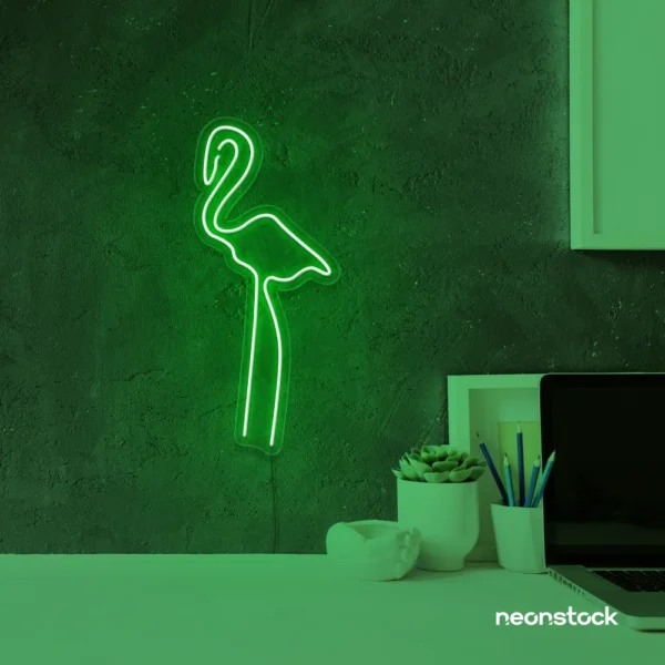 Flamingo neon sign in deep green for kids room or tropical-themed decor