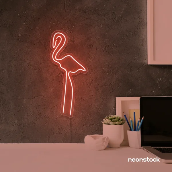Flamingo neon sign in peachy pink for kids room or tropical-themed decor