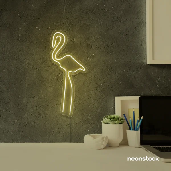 Flamingo neon sign in warm white for kids room or tropical-themed decor