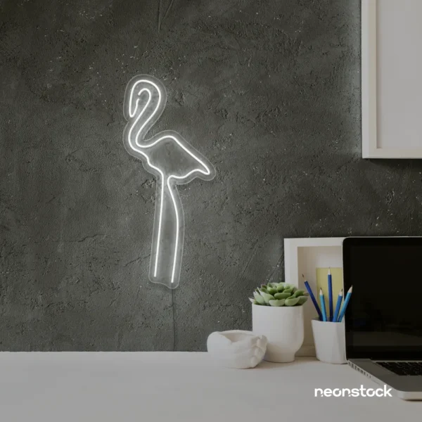 Flamingo neon sign in white for kids room or tropical-themed decor