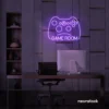 Gaming controller neon sign in purple for game rooms, stream setups, and kids' walls.
