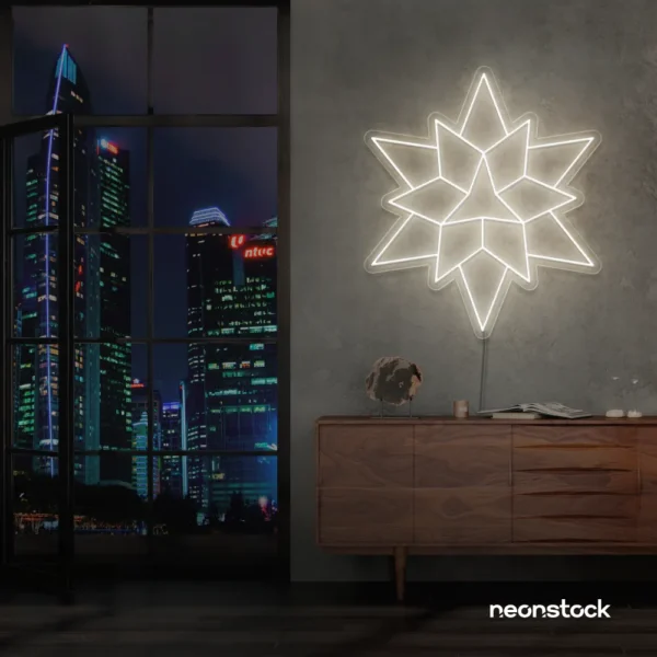 Geometric neon sign in neutral white – stylish LED wall decor for modern interiors.