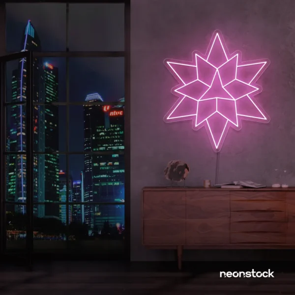 Geometric neon sign in baby pink – stylish LED wall decor for modern interiors.