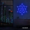 Geometric neon sign in dark blue – stylish LED wall decor for modern interiors.