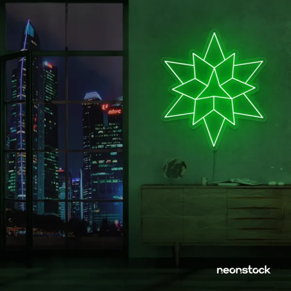 Geometric neon sign in deep green – stylish LED wall decor for modern interiors.