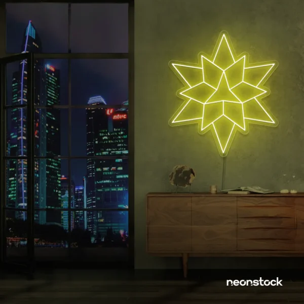 Geometric neon sign in lemon yellow – stylish LED wall decor for modern interiors.