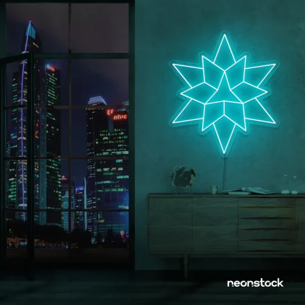 Geometric neon sign in mint green – stylish LED wall decor for modern interiors.