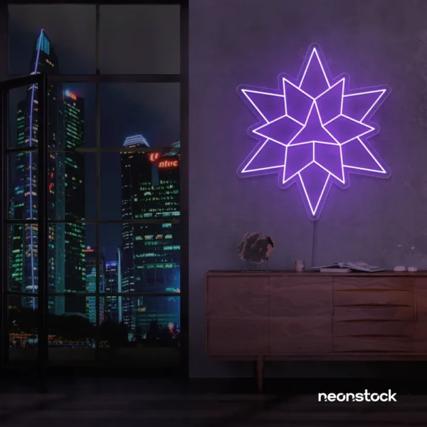 Geometric neon sign in purple – stylish LED wall decor for modern interiors.