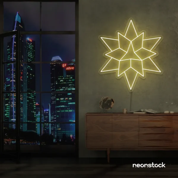 Geometric neon sign in warm white – stylish LED wall decor for modern interiors.