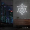 Geometric neon sign in white – stylish LED wall decor for modern interiors.