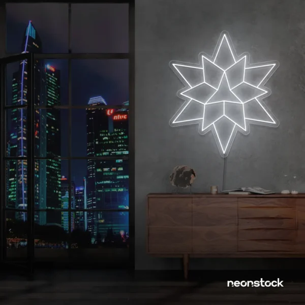 Geometric neon sign in white – stylish LED wall decor for modern interiors.
