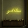 God Bless neon sign in lemon yellow for baptism celebrations, religious events, and spiritual decor.