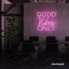 Good Vibes Only neon sign in baby pink for home, bar, or garage wall decor.