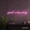 Good Vibes Only neon sign in baby pink for dorm rooms, coffee shops, and positivity-filled spaces.