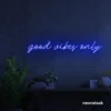Good Vibes Only neon sign in dark blue for dorm rooms, coffee shops, and positivity-filled spaces.