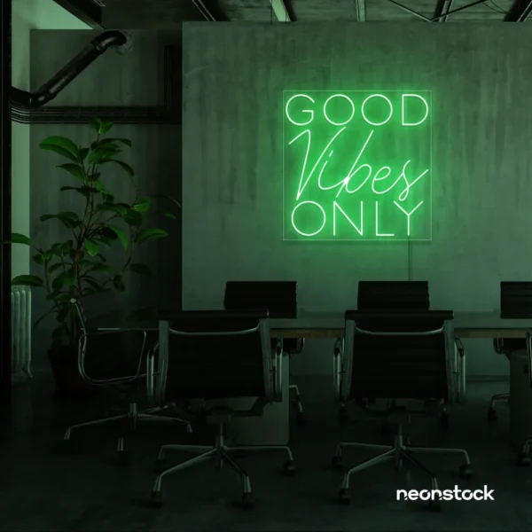 Good Vibes Only neon sign in green for home, bar, or garage wall decor.