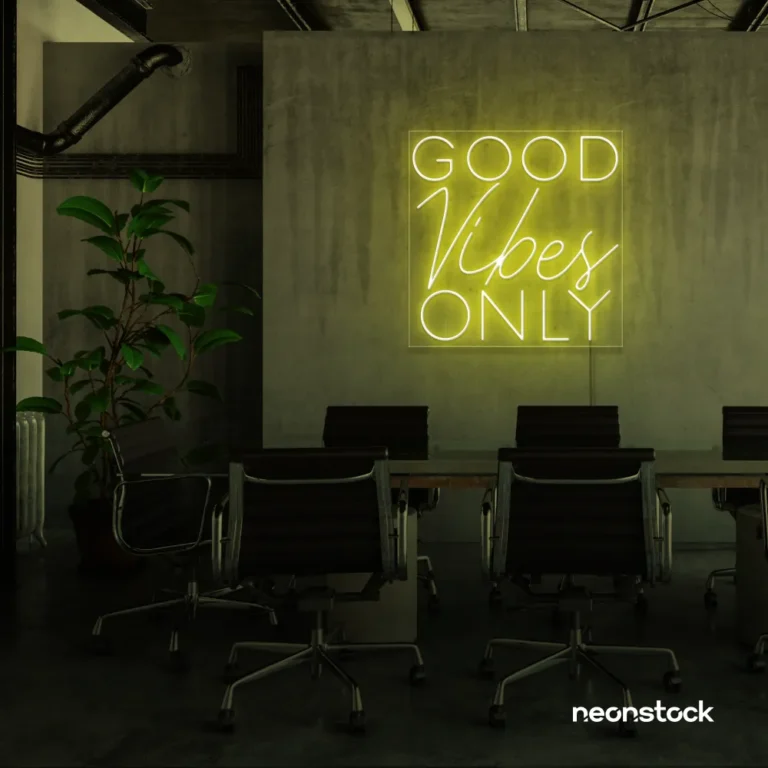Good Vibes Only neon sign in lemon yellow for home, bar, or garage wall decor.