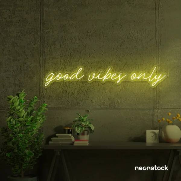 Good Vibes Only neon sign in lemon yellow for dorm rooms, coffee shops, and positivity-filled spaces.