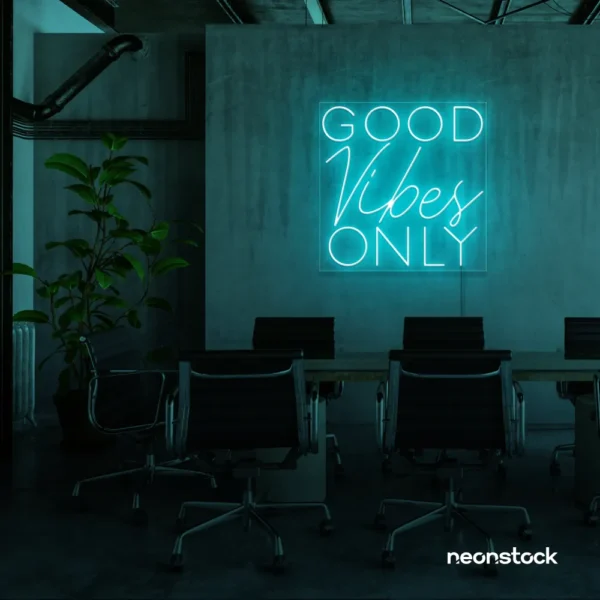 Good Vibes Only neon sign in mint green for home, bar, or garage wall decor.