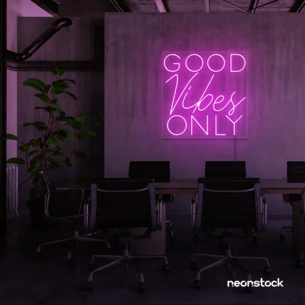 Good Vibes Only neon sign in pink for home, bar, or garage wall decor.