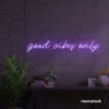 Good Vibes Only neon sign in purple for dorm rooms, coffee shops, and positivity-filled spaces.