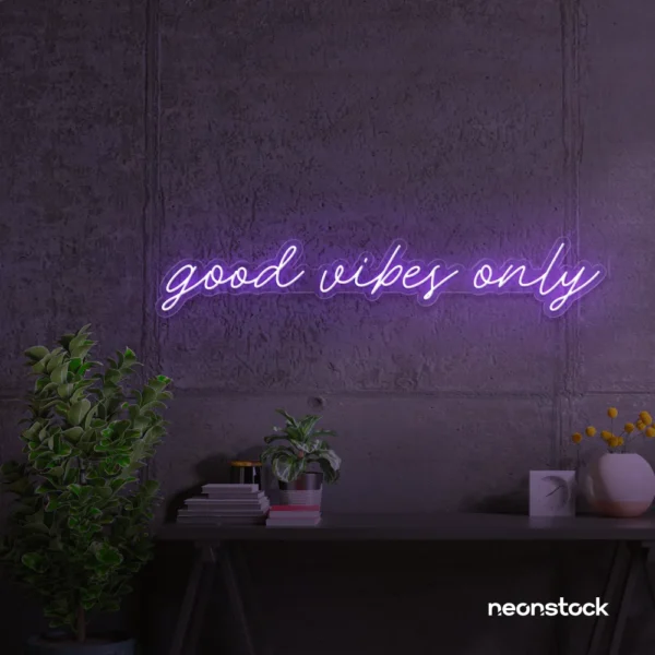 Good Vibes Only neon sign in purple for dorm rooms, coffee shops, and positivity-filled spaces.
