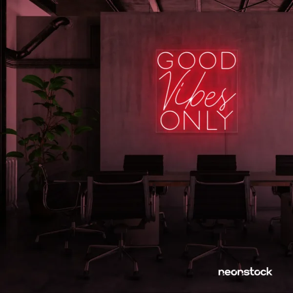 Good Vibes Only neon sign in red for home, bar, or garage wall decor.