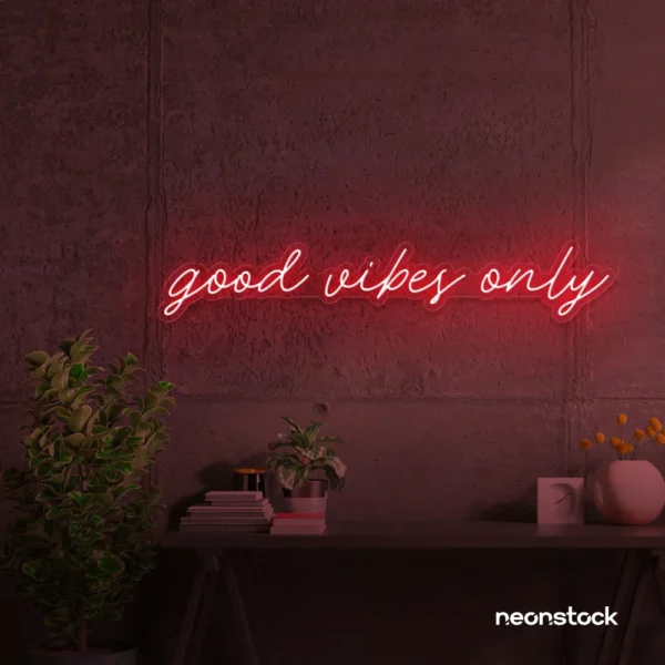 Good Vibes Only neon sign in red for dorm rooms, coffee shops, and positivity-filled spaces.