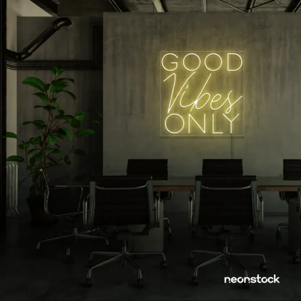 Good Vibes Only neon sign in warm white for home, bar, or garage wall decor.