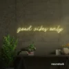 Good Vibes Only neon sign in warm white for dorm rooms, coffee shops, and positivity-filled spaces.