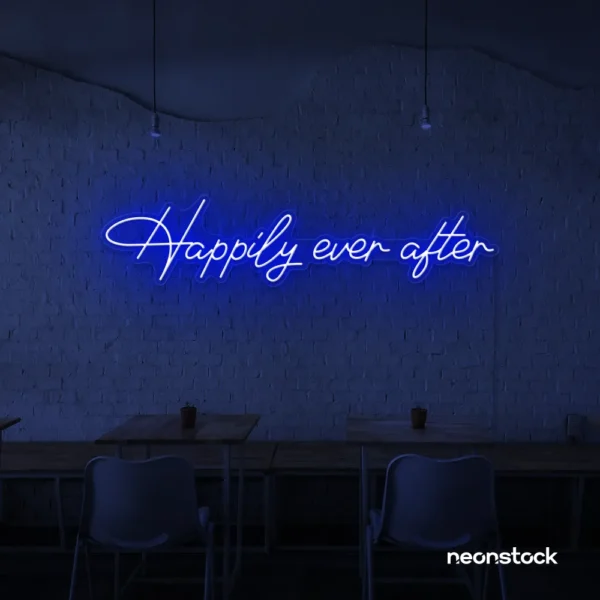 Happily Ever neon sign in dark blue for wedding decor
