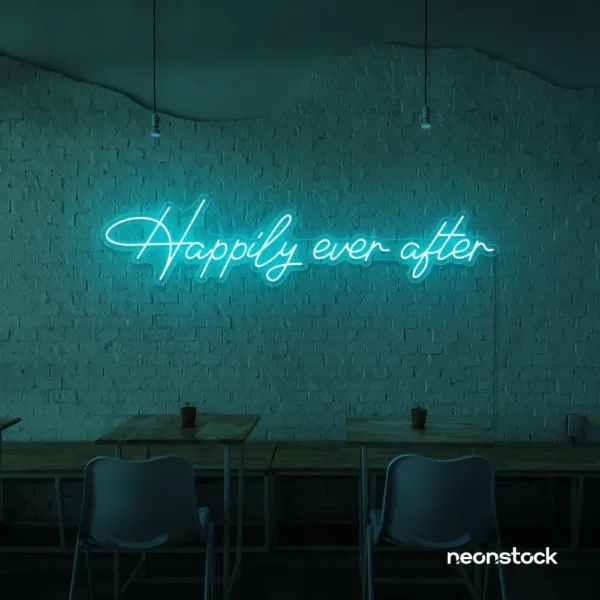 Happily Ever neon sign in mint green for wedding decor