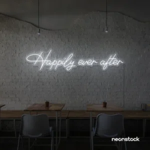 Happily Ever neon sign in white for wedding decor