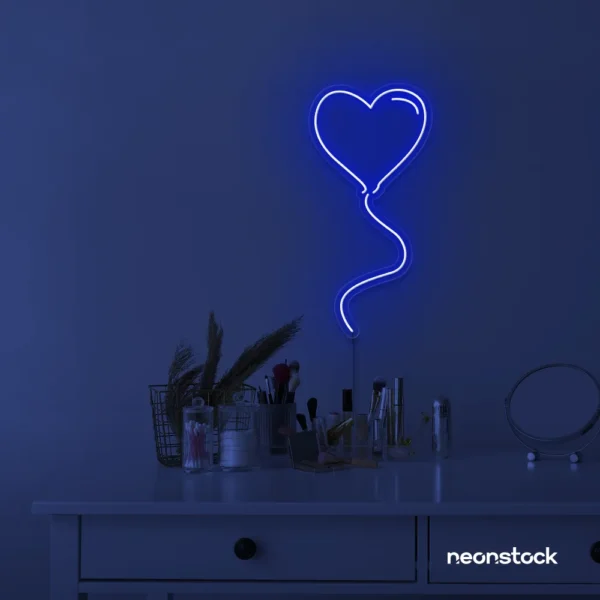 Heart balloon neon sign in dark blue for kids' rooms, Valentine's Day decor, and romantic wall styling.
