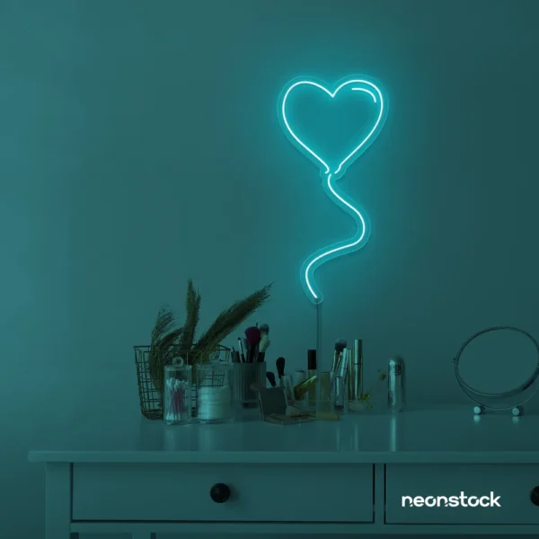 Heart balloon neon sign in mint green for kids' rooms, Valentine's Day decor, and romantic wall styling.