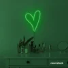 Heart neon sign in deep green for beauty salons, home decor, dorm rooms, and Valentine's Day themes.