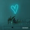 Heart neon sign in mint green for beauty salons, home decor, dorm rooms, and Valentine's Day themes.
