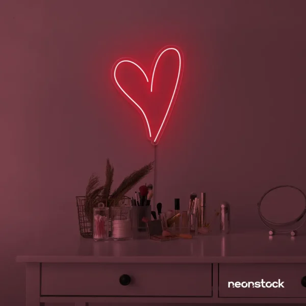 Heart neon sign in red for beauty salons, home decor, dorm rooms, and Valentine's Day themes.
