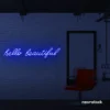 Hello Beautiful neon sign in dark blue for beauty salons, makeup rooms, and glam decor.