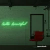 Hello Beautiful neon sign in green for beauty salons, makeup rooms, and glam decor.