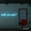 Hello Beautiful neon sign in ice blue for beauty salons, makeup rooms, and glam decor.