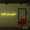 Hello Beautiful neon sign in lemon yellow for beauty salons, makeup rooms, and glam decor.